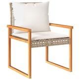 vidaXL Bistroset & Kussens - Poly Rattan/Hout - Beige - 34% Korting