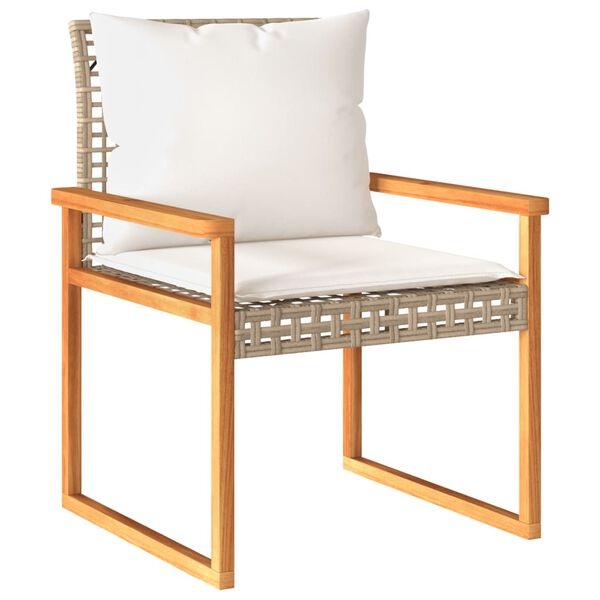 vidaXL Bistroset & Kussens - Poly Rattan/Hout - Beige - 34% Korting