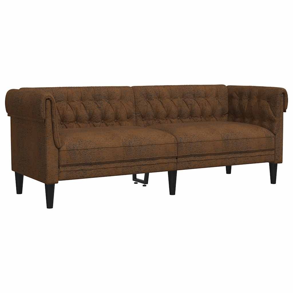 vidaXL Bruine Stoffen Driezitsbank Chesterfield - 34% Korting!