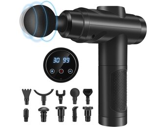 Zwart Massagepistool - 30 Snelheden, 10 Opzetstukken - 45% Korting