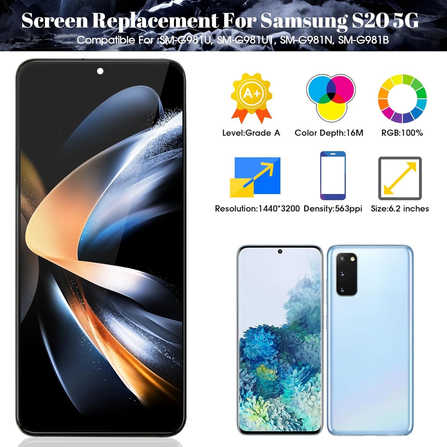 TFT voor Samsung Galaxy S20 5G LCD-schermvervanging voor Samsung Galaxy S20 5G Display Digitizer SM-G981 Touch Screen-assemblage met Frame (Zwart, zonder vingerafdruk)