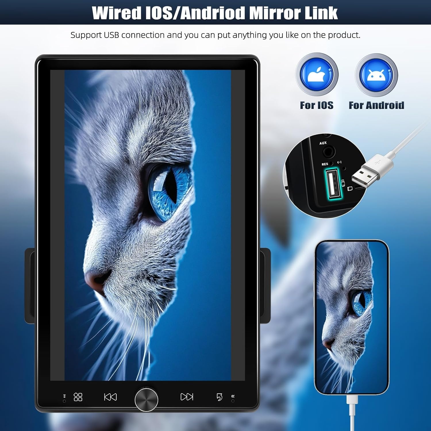 CAMECHO 10,4 inch draaidisplay autoradio – draadloze CarPlay Android Auto MP5 met 2.5D HD-Touch, EQ&Bluetooth 5.0 FM/RDS + USB/AUX voor auto/vrachtwagen universeel