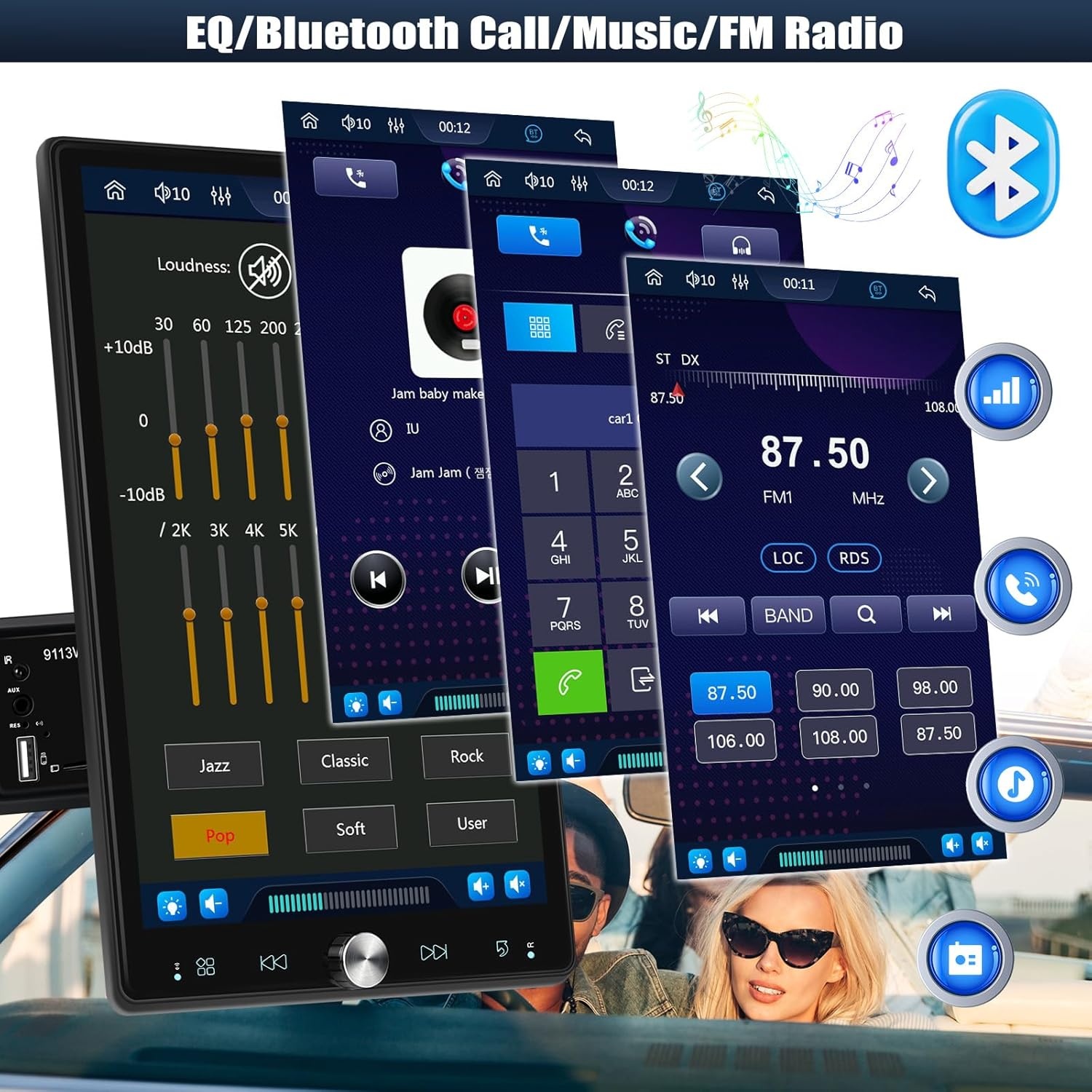 CAMECHO 10,4 inch draaidisplay autoradio – draadloze CarPlay Android Auto MP5 met 2.5D HD-Touch, EQ&Bluetooth 5.0 FM/RDS + USB/AUX voor auto/vrachtwagen universeel