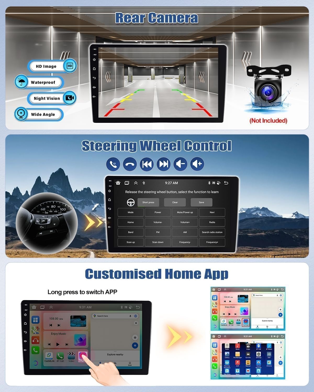 8Core 4G+64G Android 13 autoradio voor Mazda 5 2007-2010 met Navi Carplay Android Auto,9 inch dubbele Din Auto Radio Touch Display met Bluetooth5.0 FM/RDS MirrorLink DSP + camera aan de achterzijde