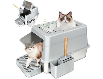 INSMEER Kattenbak XXL van roestvrij staal, 30 liter, groot, met deksel/schep/topopening, ruim voor katten tot 15 kg, lekvrij, minder sporen, gemakkelijk te reinigen, 60 x 42 x 38 cm