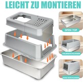 INSMEER Kattenbak XXL van roestvrij staal, 30 liter, groot, met deksel/schep/topopening, ruim voor katten tot 15 kg, lekvrij, minder sporen, gemakkelijk te reinigen, 60 x 42 x 38 cm