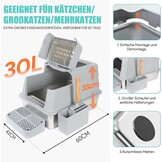 INSMEER Kattenbak XXL van roestvrij staal, 30 liter, groot, met deksel/schep/topopening, ruim voor katten tot 15 kg, lekvrij, minder sporen, gemakkelijk te reinigen, 60 x 42 x 38 cm