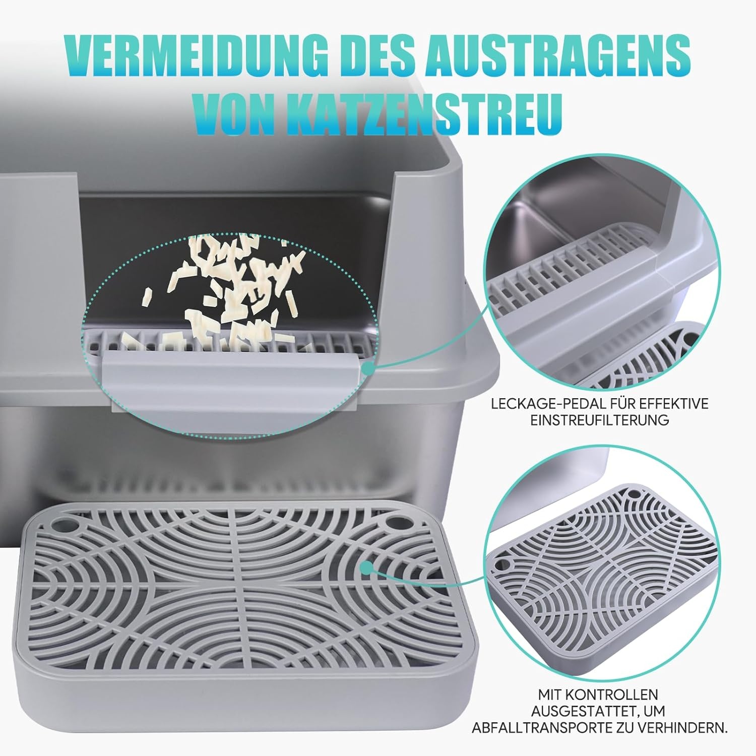 INSMEER Kattenbak XXL van roestvrij staal, 30 liter, groot, met deksel/schep/topopening, ruim voor katten tot 15 kg, lekvrij, minder sporen, gemakkelijk te reinigen, 60 x 42 x 38 cm