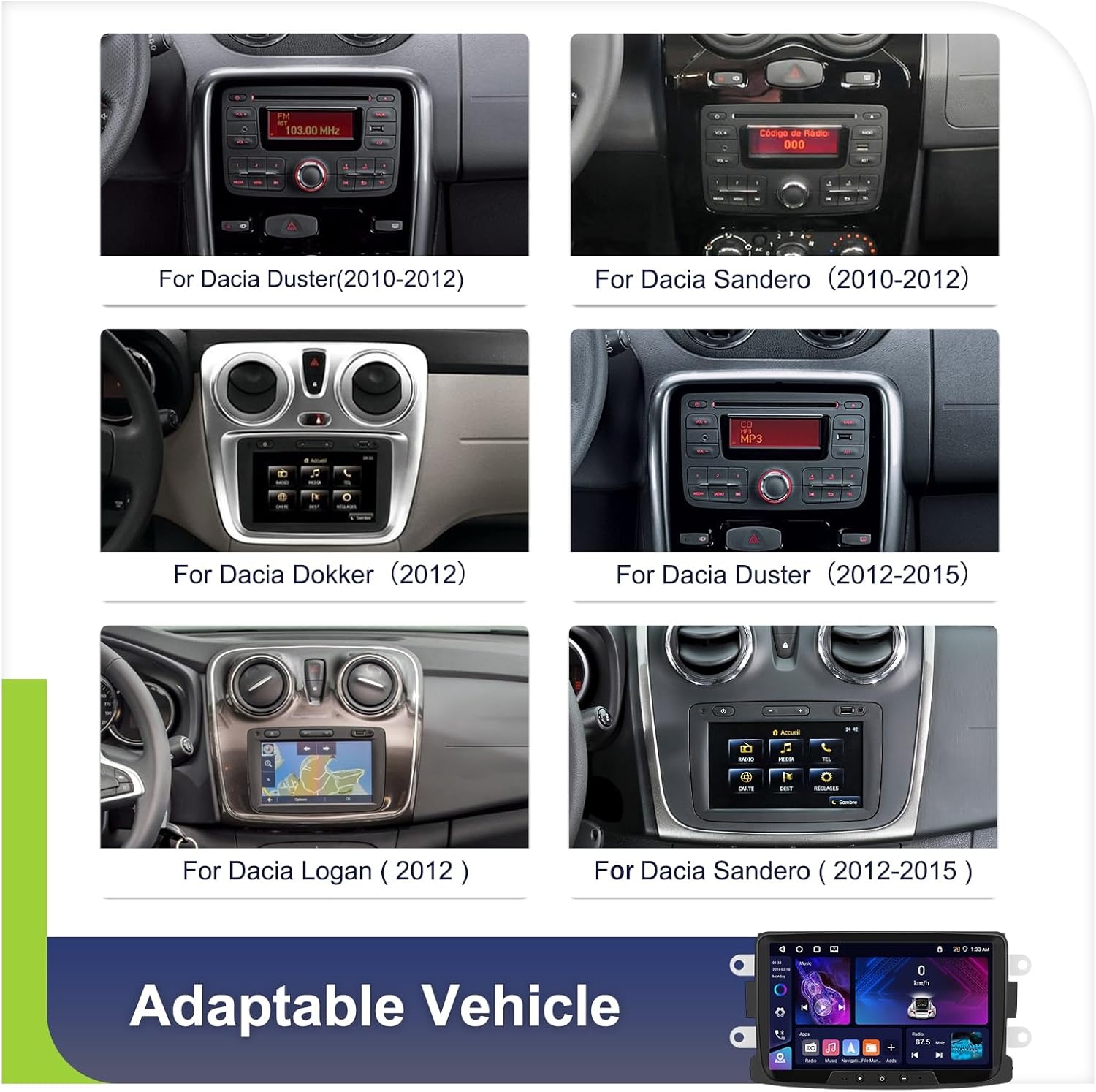 CAMECHO 4+64G Android 13 autoradio voor Renault Dacia Logan Duster Sandero Lodgy Capture Symbool Lada Xray met Carplay Android Auto Bluetooth 5.0, 8 inch Dual Din met GPS WIFI DSP FM/RDS SWC en USB