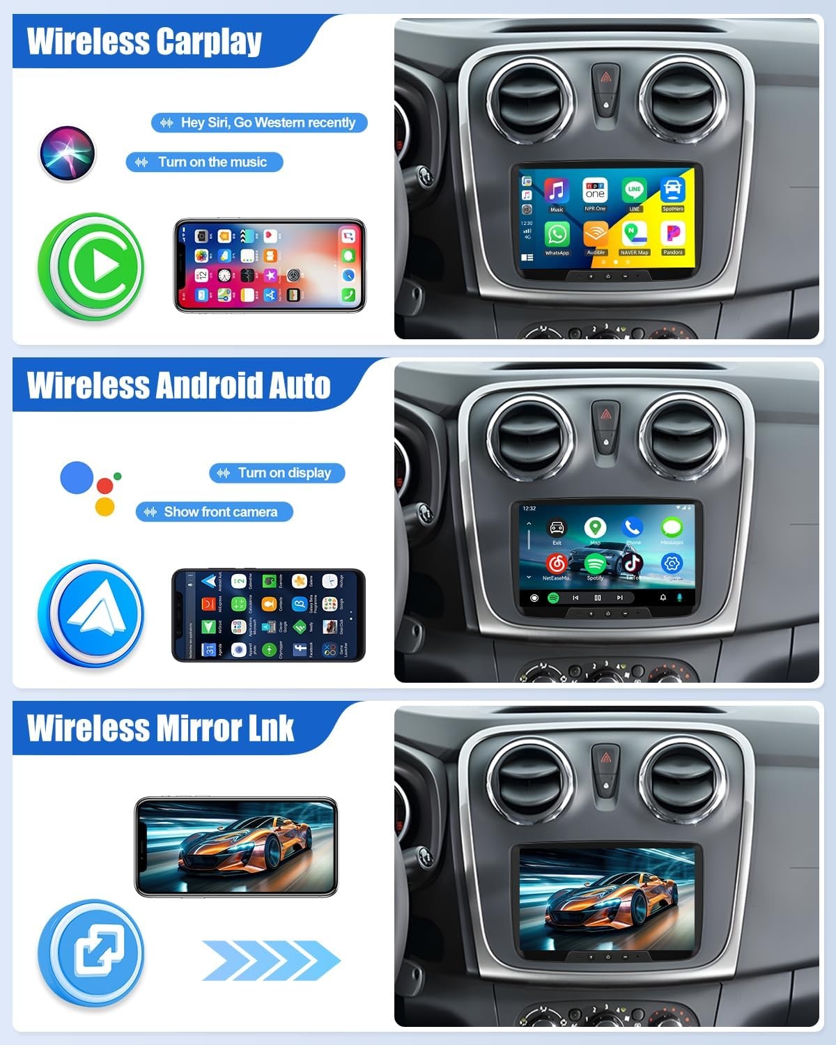 CAMECHO 4+64G Android 13 autoradio voor Renault Dacia Logan Duster Sandero Lodgy Capture Symbool Lada Xray met Carplay Android Auto Bluetooth 5.0, 8 inch Dual Din met GPS WIFI DSP FM/RDS SWC en USB