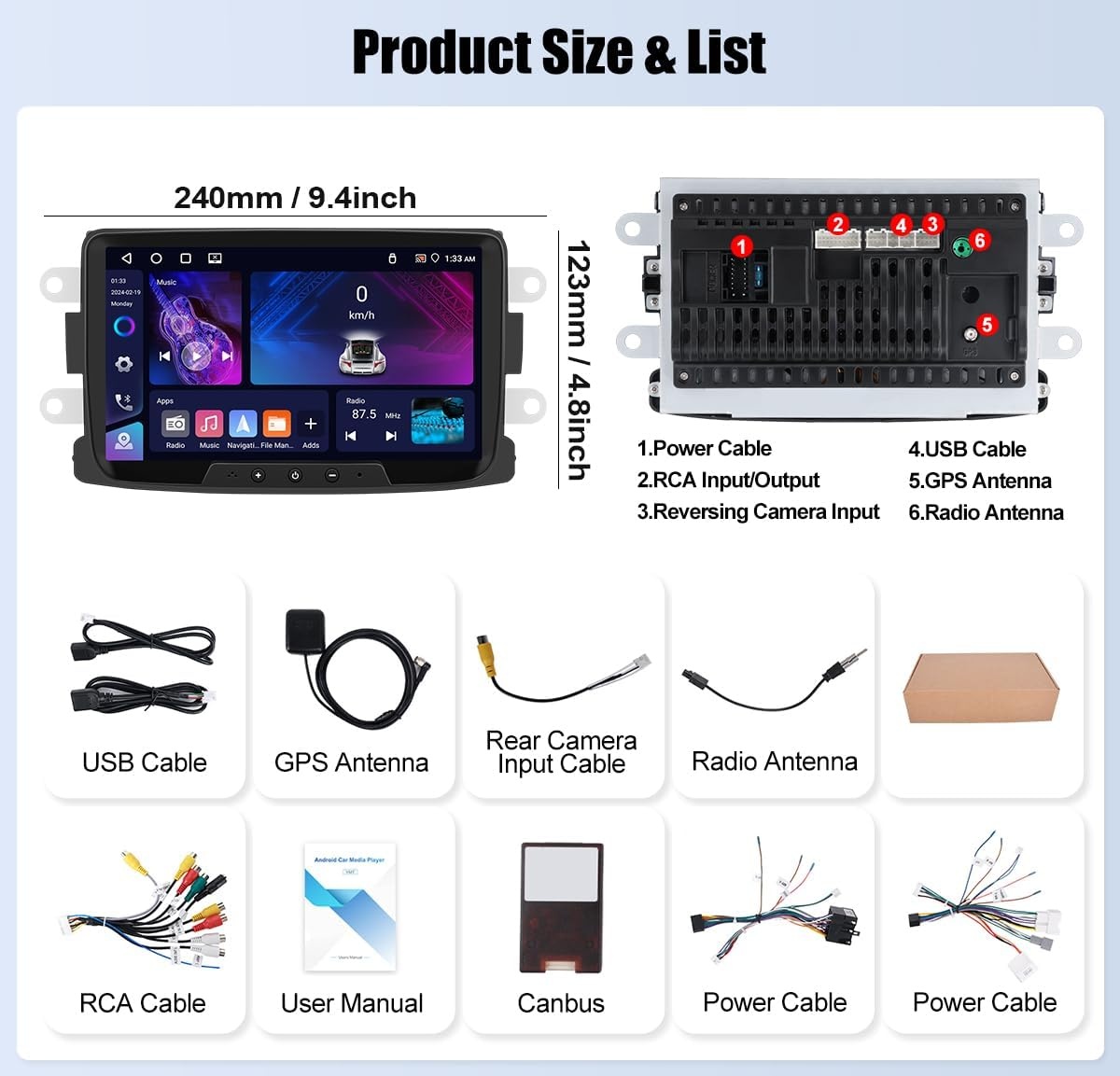 CAMECHO 4+64G Android 13 autoradio voor Renault Dacia Logan Duster Sandero Lodgy Capture Symbool Lada Xray met Carplay Android Auto Bluetooth 5.0, 8 inch Dual Din met GPS WIFI DSP FM/RDS SWC en USB