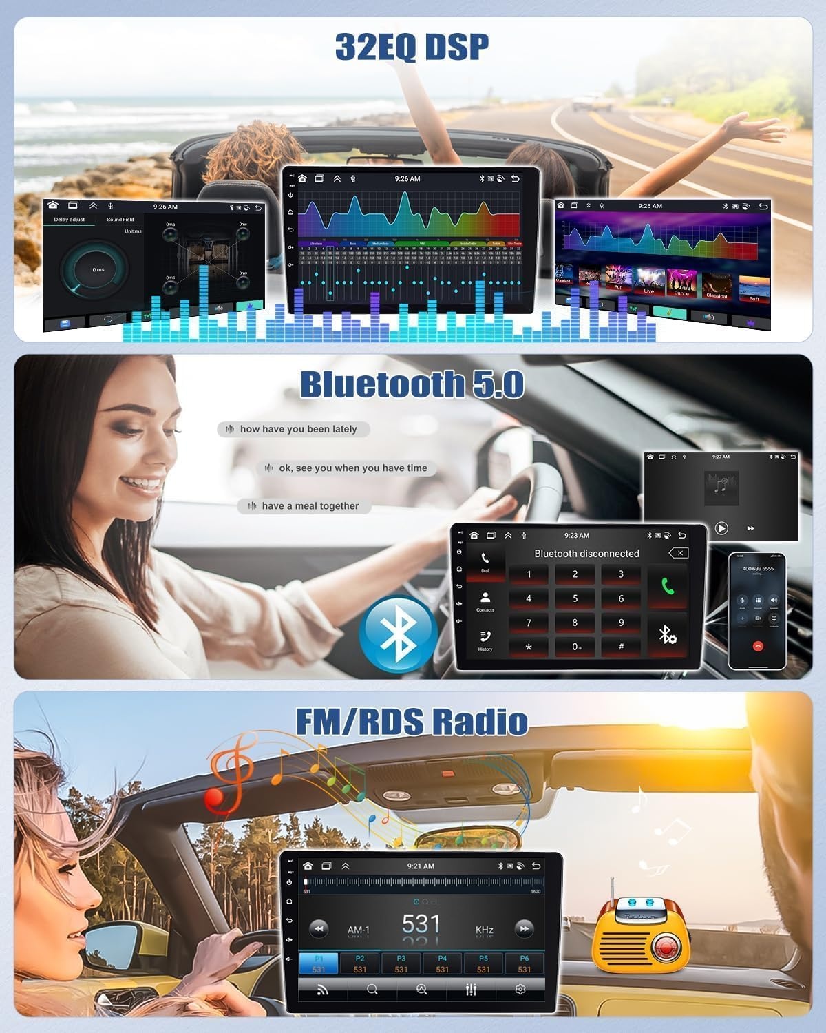 CAMECHO 2G+64G 8 Core Android 15 Autoradio für Ford Transit 2009-2016/ Ford Focus 2005-2008 mit Carplay Android Auto,9" Bildschirm 2DIN mit Navi RDS FM MirrorLink Bluetooth5.0 USB+Rückfahrkamera
