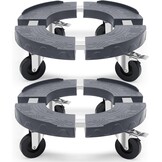 Plantenroller, voor zware lasten, grijs, draagkracht 220 kg, rolplank voor planten voor binnen en buiten, met wielen van 76 mm met rem, rolplank, rond, verstelbaar, 38-48 cm, voor