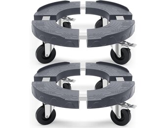 Plantenroller, voor zware lasten, grijs, draagkracht 220 kg, rolplank voor planten voor binnen en buiten, met wielen van 76 mm met rem, rolplank, rond, verstelbaar, 38-48 cm, voor