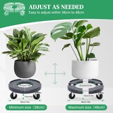 Plantenroller, voor zware lasten, grijs, draagkracht 220 kg, rolplank voor planten voor binnen en buiten, met wielen van 76 mm met rem, rolplank, rond, verstelbaar, 38-48 cm, voor