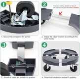 Plantenroller, voor zware lasten, grijs, draagkracht 220 kg, rolplank voor planten voor binnen en buiten, met wielen van 76 mm met rem, rolplank, rond, verstelbaar, 38-48 cm, voor