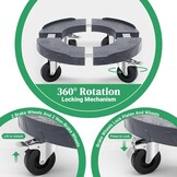 Plantenroller, voor zware lasten, grijs, draagkracht 220 kg, rolplank voor planten voor binnen en buiten, met wielen van 76 mm met rem, rolplank, rond, verstelbaar, 38-48 cm, voor