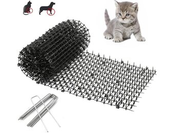 Doornrooster, dierenbarrière, kattenafweerstrips, dierenbarrière met spikes, 200 x 30 cm, anti-kattennetwerk met 8 U-vormige grondankers, voor tuin, kattenafweer, spikes, dierenverjager