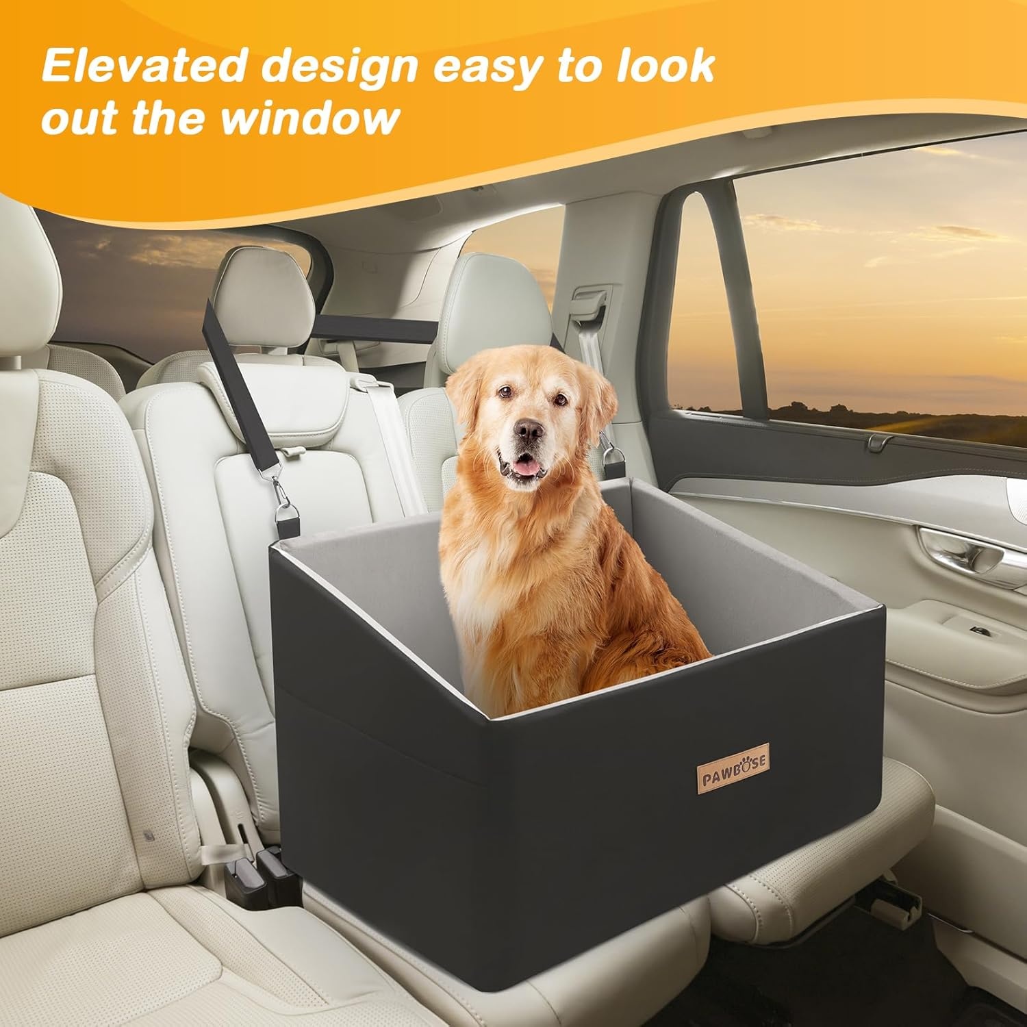 Hondenautostoel, hondenstoelverhoger voor grote honden 25 kg of 2 kleine honden, auto hondenbed met wasbare, afneembare hoes, zwart verhoogde autostoel voor huisdieren