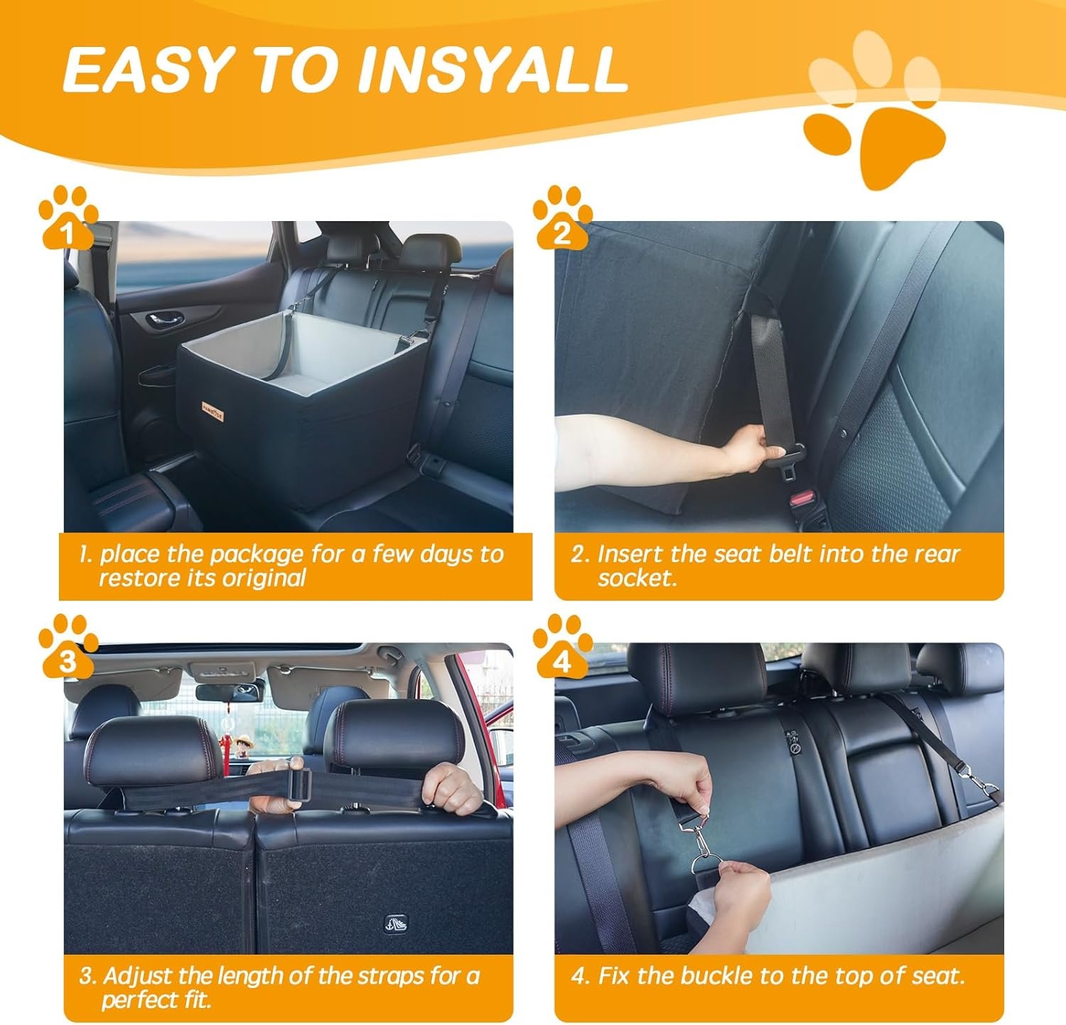 Hondenautostoel, hondenstoelverhoger voor grote honden 25 kg of 2 kleine honden, auto hondenbed met wasbare, afneembare hoes, zwart verhoogde autostoel voor huisdieren