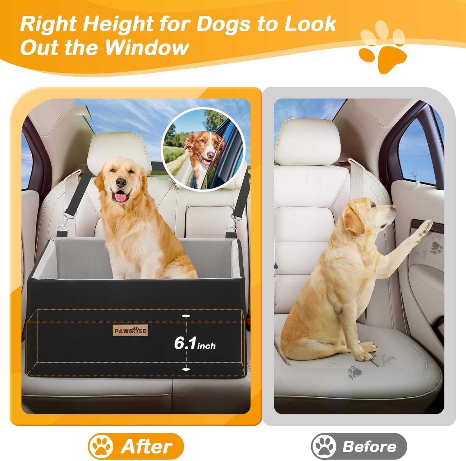 Hondenautostoel, hondenstoelverhoger voor grote honden 25 kg of 2 kleine honden, auto hondenbed met wasbare, afneembare hoes, zwart verhoogde autostoel voor huisdieren