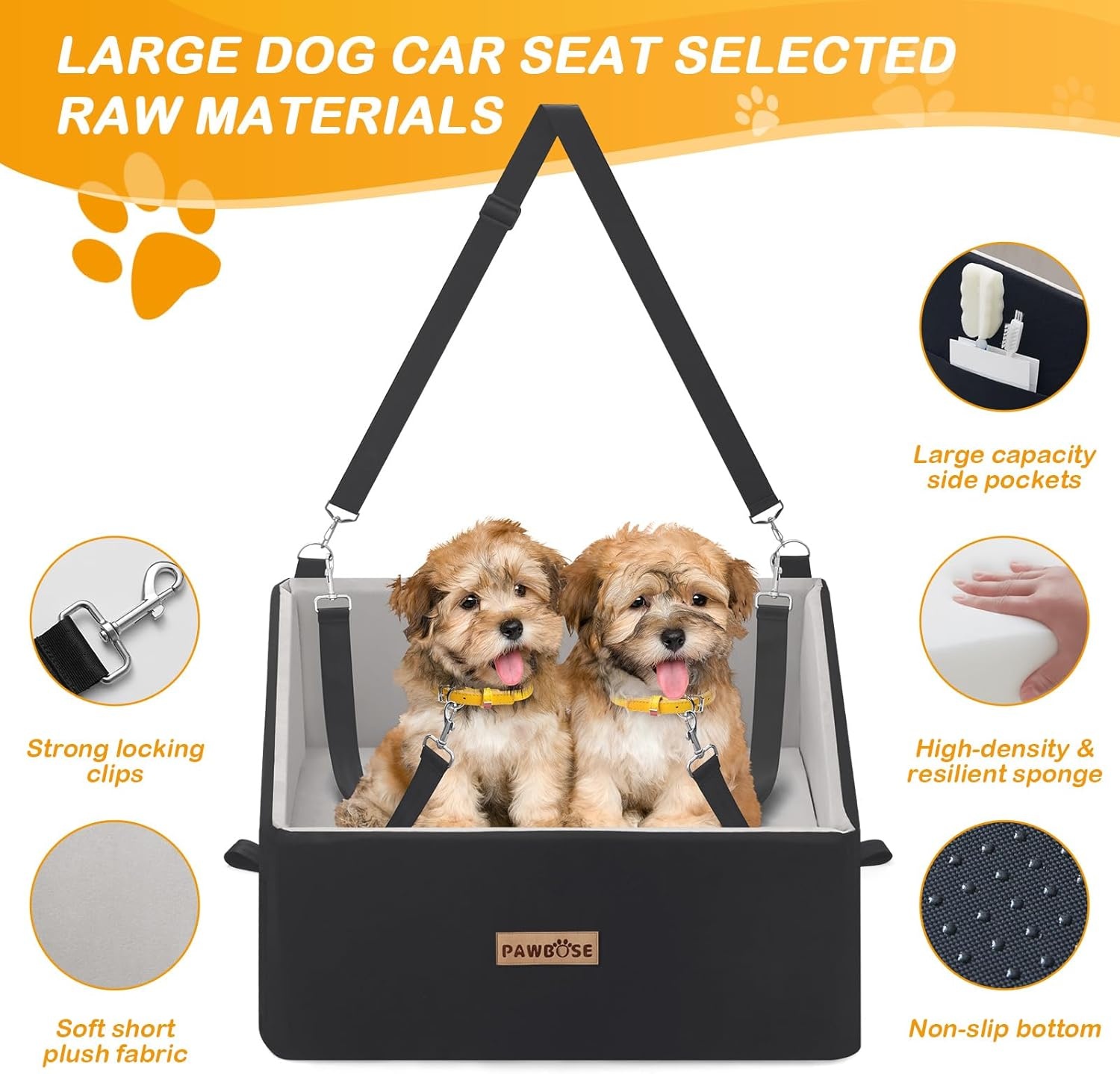 Hondenautostoel, hondenstoelverhoger voor grote honden 25 kg of 2 kleine honden, auto hondenbed met wasbare, afneembare hoes, zwart verhoogde autostoel voor huisdieren