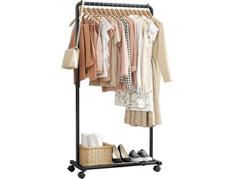 Garderobeständer met Wielen & Opbergrek - Zwart - 50% Korting