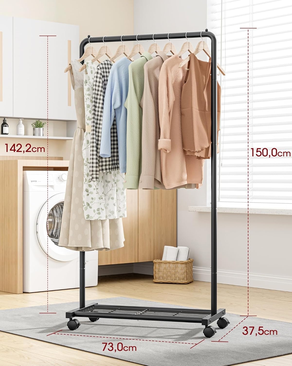 Garderobeständer met Wielen & Opbergrek - Zwart - 50% Korting
