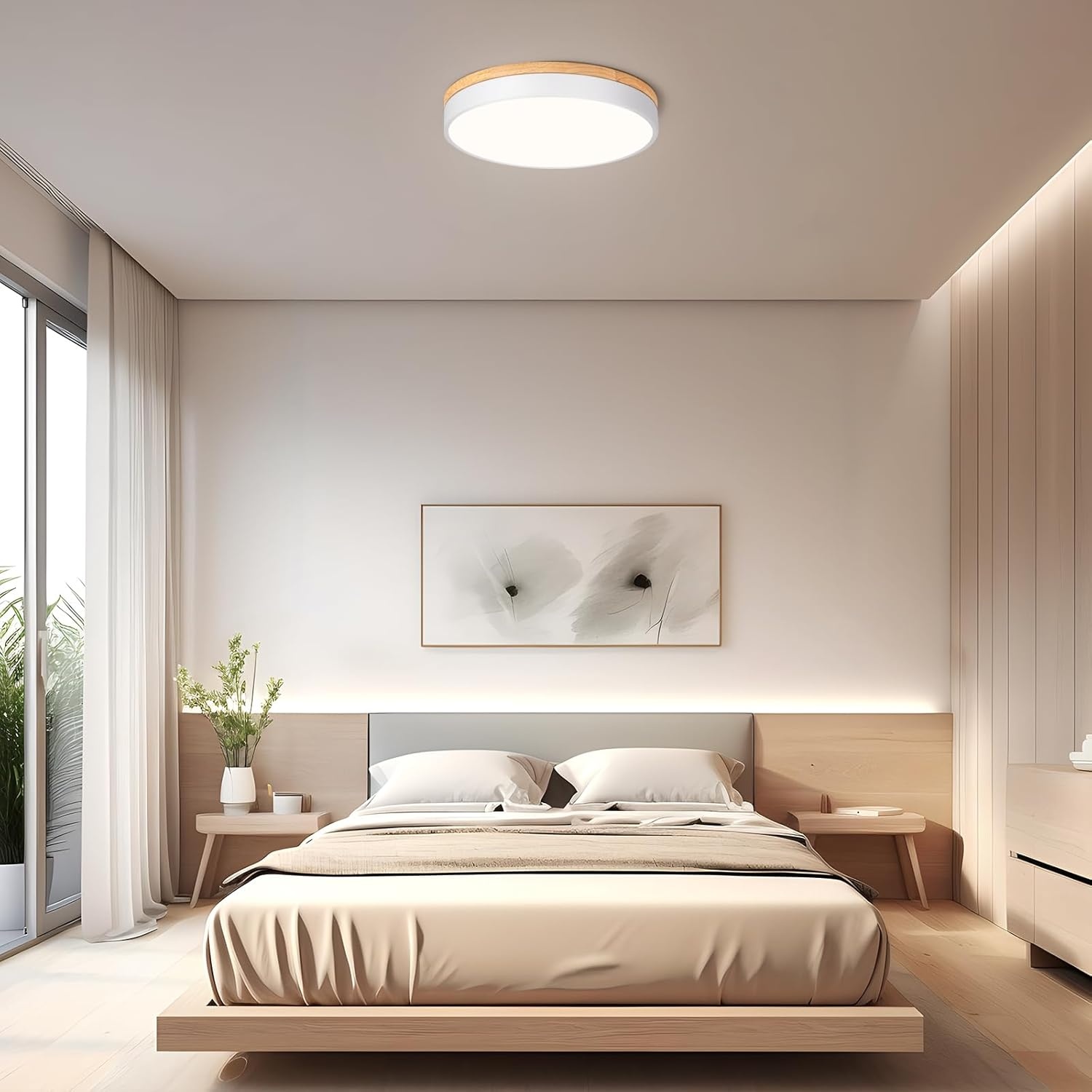 Vikaey Plafondlamp Wit Hout LED 4000K 36W - 27% Korting!