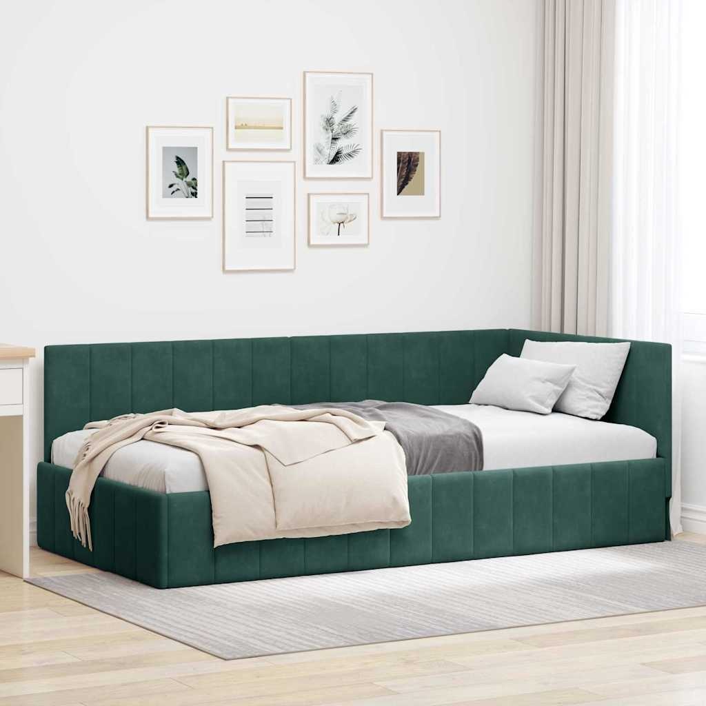 Donkergroen Hoekbedframe (90x200cm) met Hoofdbord - 54% Korting!
