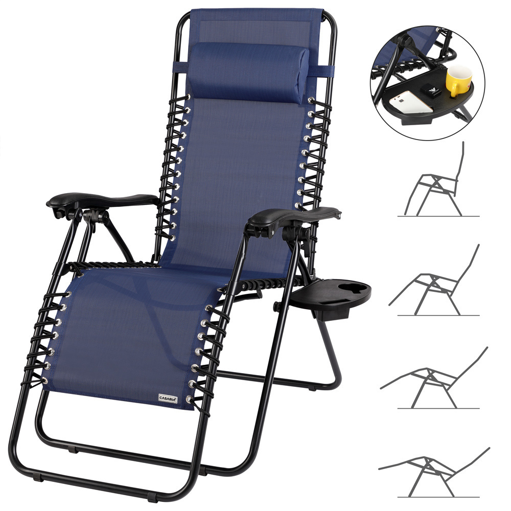 Donkerblauwe Ligstoel Tuin met Verstelbare Rugleuning - 57% Korting