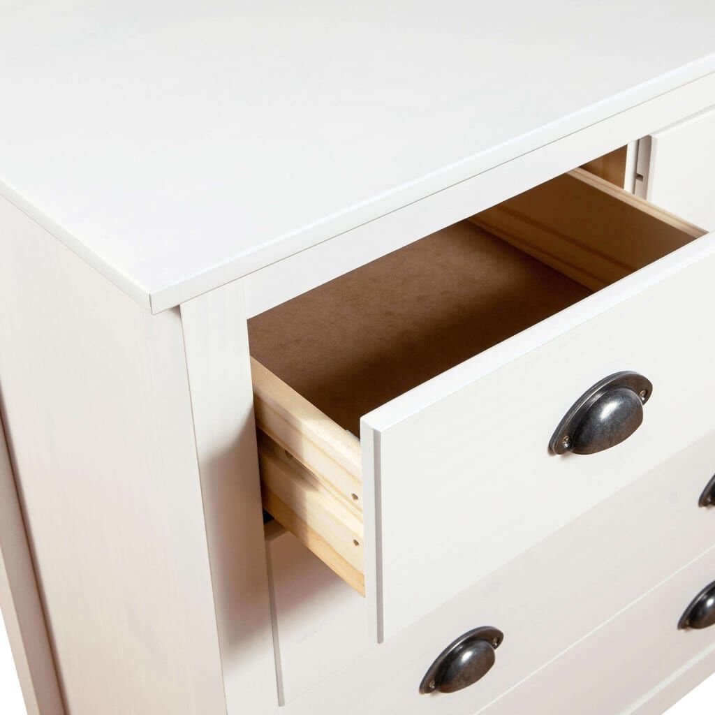 vidaXL Dressoir Hill Grenenhout Wit - 5 Lades - 58% Korting