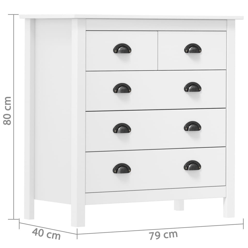 vidaXL Dressoir Hill Grenenhout Wit - 5 Lades - 58% Korting