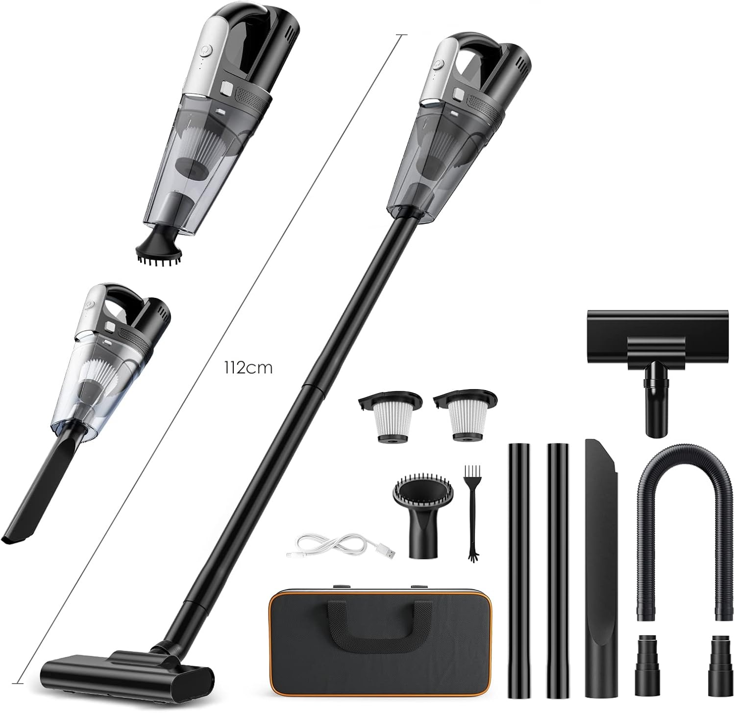 Draadloze mini-stofzuiger, draagbaar, voor autostoel, 7500-10000 PA, handstofzuiger, nat, droog, oplaadbaar, licht, thuis, kantoor, toetsenbord, tapijt, huisdieren, haar, USB