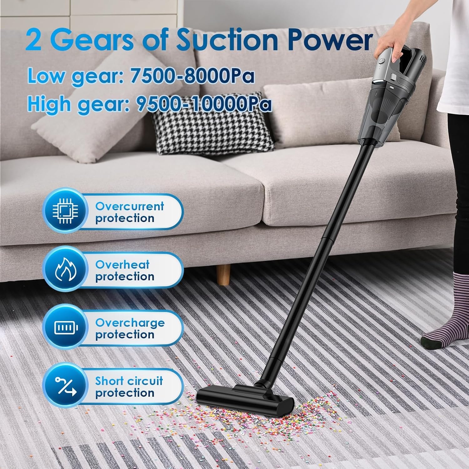 Draadloze mini-stofzuiger, draagbaar, voor autostoel, 7500-10000 PA, handstofzuiger, nat, droog, oplaadbaar, licht, thuis, kantoor, toetsenbord, tapijt, huisdieren, haar, USB