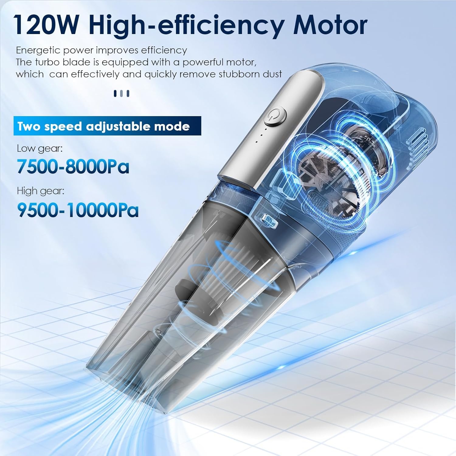 Draadloze mini-stofzuiger, draagbaar, voor autostoel, 7500-10000 PA, handstofzuiger, nat, droog, oplaadbaar, licht, thuis, kantoor, toetsenbord, tapijt, huisdieren, haar, USB