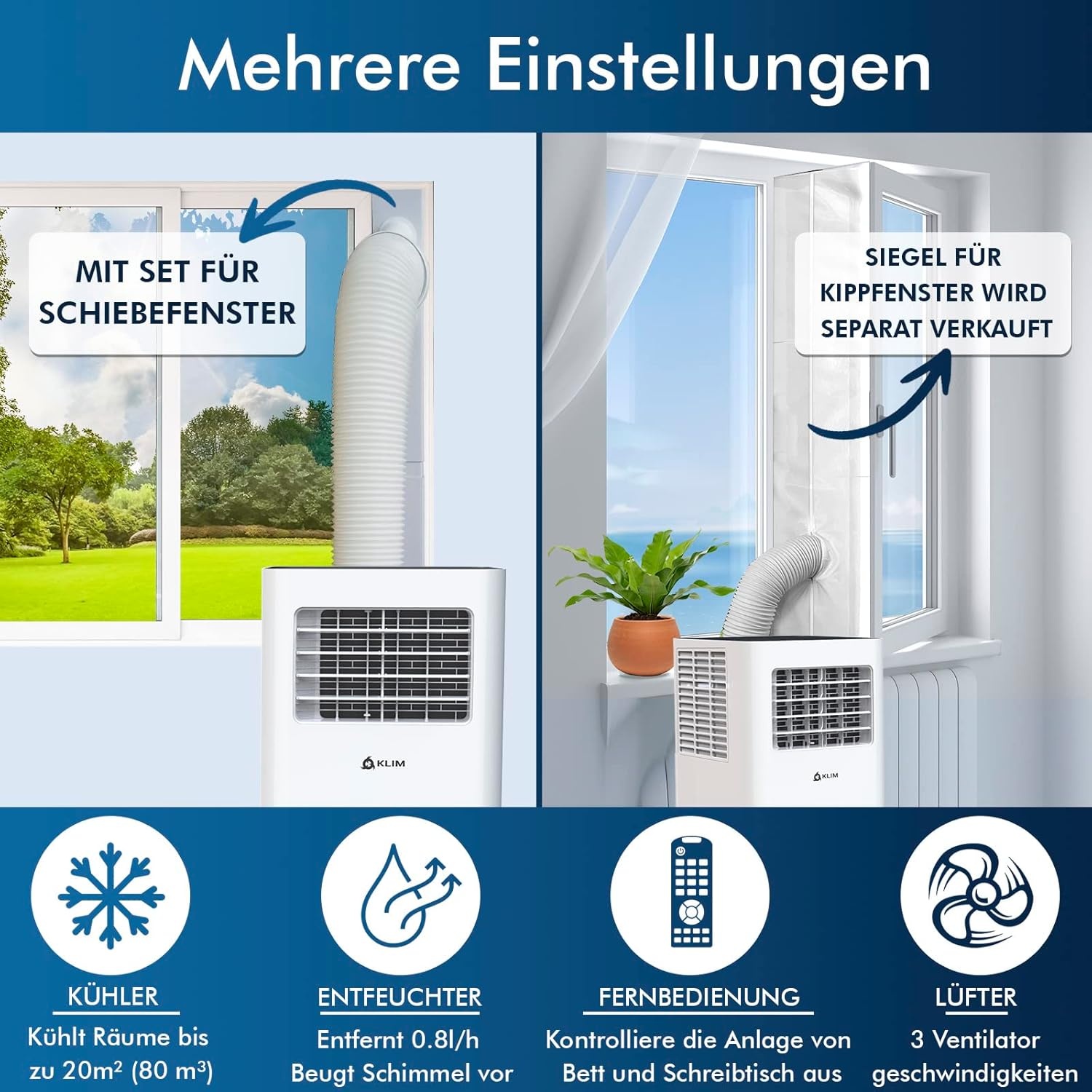 KLIM K9000 Draagbare luchtontvochtiger met slang + 3-in-1 + 2024 + ingebouwde luchtontvochtiger, ventilator en koelmodus + afstandsbediening + 9000 BTU