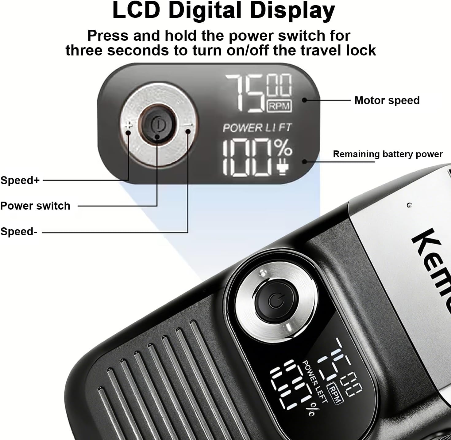 KEMEI Folie scheerapparaat kapper voor mannen, elektrisch scheermes oplaadbaar met baardtrimmer,Draadloze Lithium Titanium Foil Shavers met reiskoffer