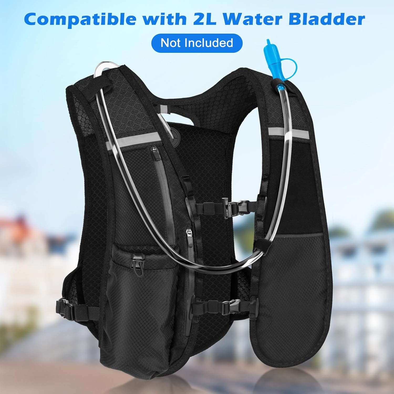 Hardloopvest voor dames en heren, drinkvest lopen met verstelbare borstbanden, 500 ml waterfles, ledlicht, reflecterende drinkrugzak met telefoonhouder