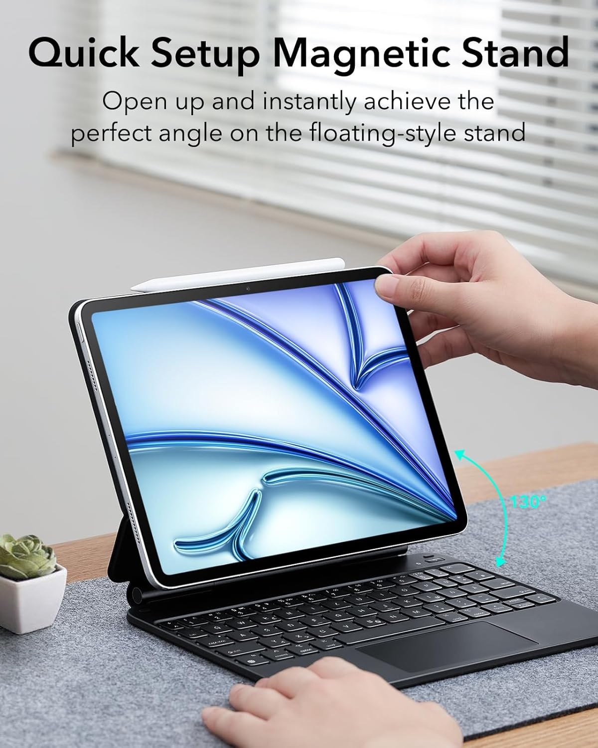 ESR iPad-toetsenbordhoes voor iPad Air 11 inch (M2 2024), vrij zwevend standaardontwerp, veerknoppen, nauwkeurig multi-touch trackpad, zwart