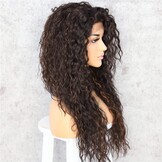 Sapphirewigs Pruik met krullend kant aan voorkant, highlight, bruin, synthetische pruiken voor vrouwen, 33 x 7 cm, dagelijks dragen, feest, Kerstmis, Halloween, hittebestendig, 66 cm