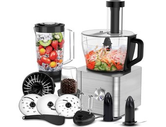 SNDOAS Keukenmachine, 1100 W Food processor, Mengkom van 3,2 liter, Deegkneden, Keukenmachine hakmolen, 1,5 l mixer, Molen, Zilver