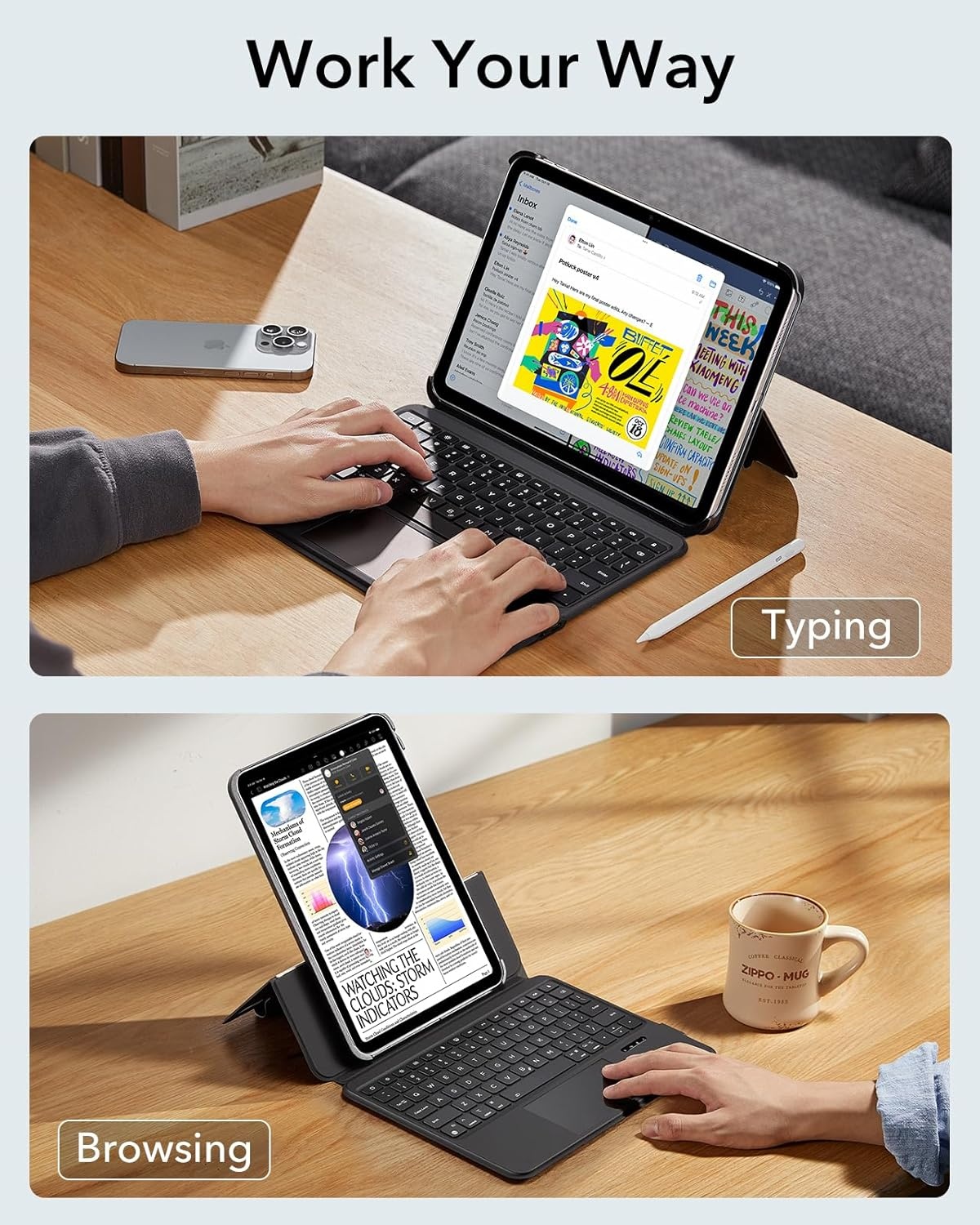 ESR iPad-toetsenbord hoes voor iPad Pro 12,9 inch (6e/5e/4e/3e generatie), volledig verstelbare standaard, magnetisch afneembaar hoesje, volledig verstelbare standaard in portret- en landschapsformaat