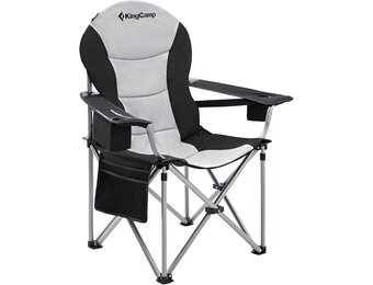 KingCamp Opvouwbare Campingstoel tot 160 kg, Extra Grote Klapstoel met Verstelbare Rugleuning, Gevoerde Campingstoel met Hoge Rugleuning, Koeltas en Bekerhouder, Zwart