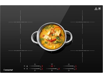 AMZCHEF Inbouw Inductiekookplaat met 5 Zones, 9 Niveaus, Booster, Schuifregelaar en Timer