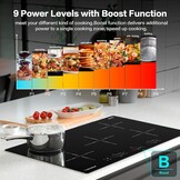 AMZCHEF Inbouw Inductiekookplaat met 5 Zones, 9 Niveaus, Booster, Schuifregelaar en Timer