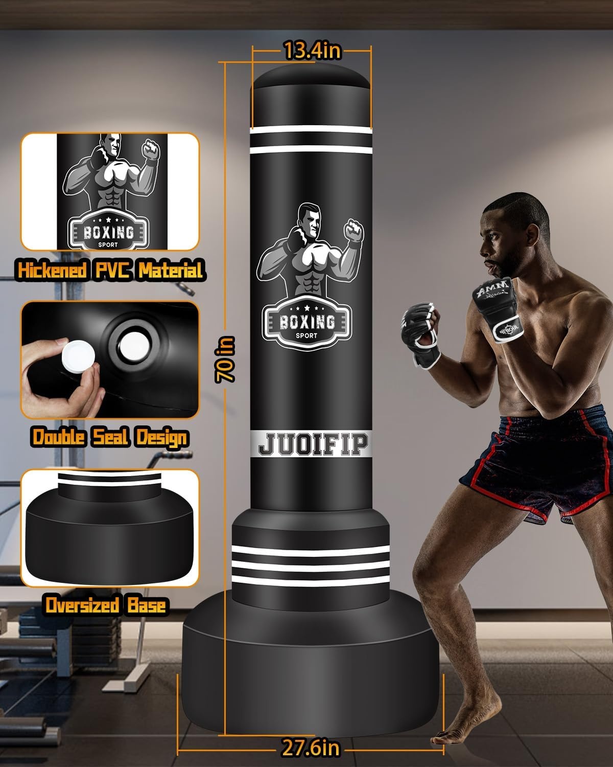 Vrijstaande Bokszakken voor Volwassenen - 178 cm Bokszak Opblaasbare Kickbokszak voor Training MMA Muay Thai Fitness