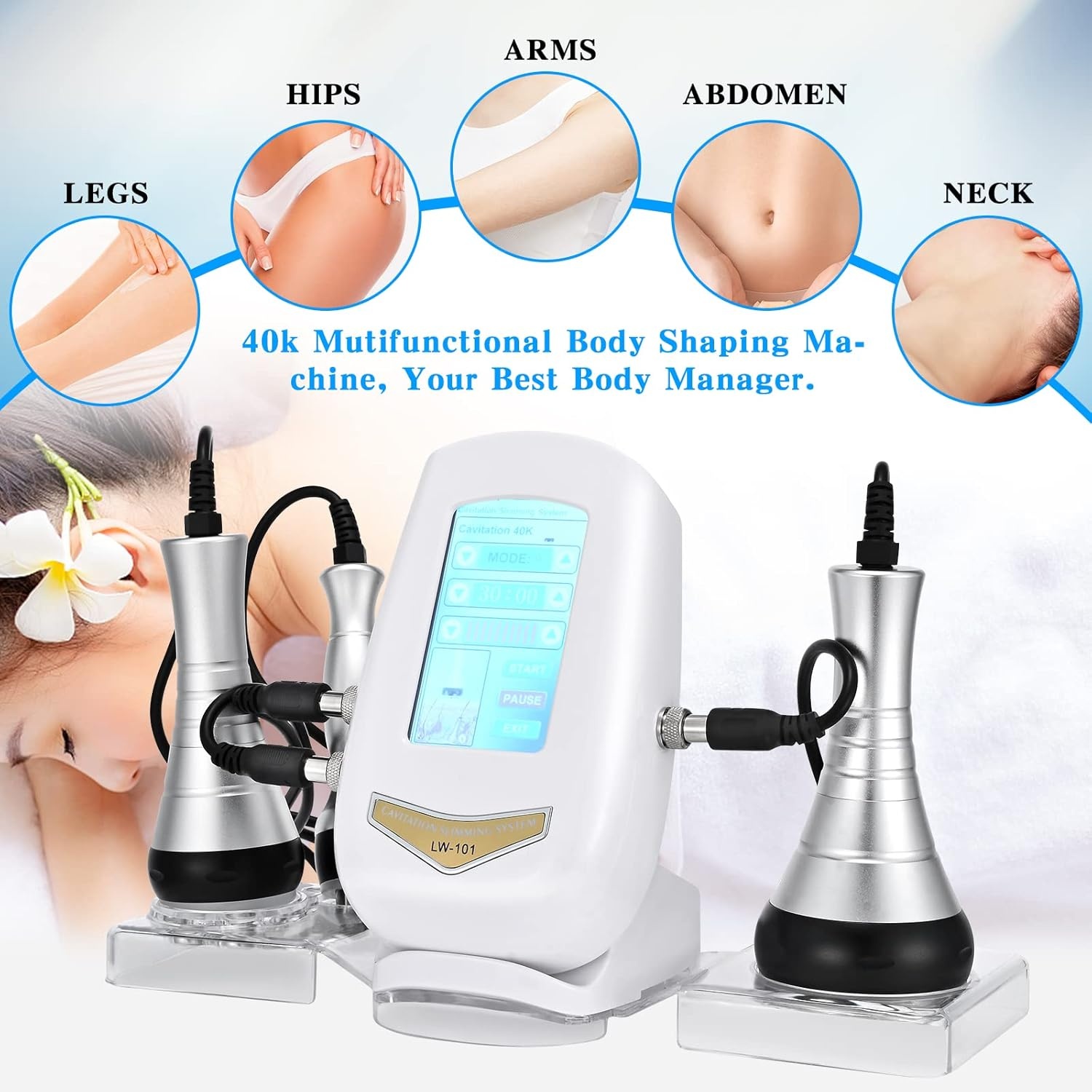 40K Afslankend Lichaam Machine 3 in 1 Radiofrequentie Cavitatie Machine Ultrasone Afslankmachine voor Gezicht, Buik, Billen en Dijen, Huidverzorging