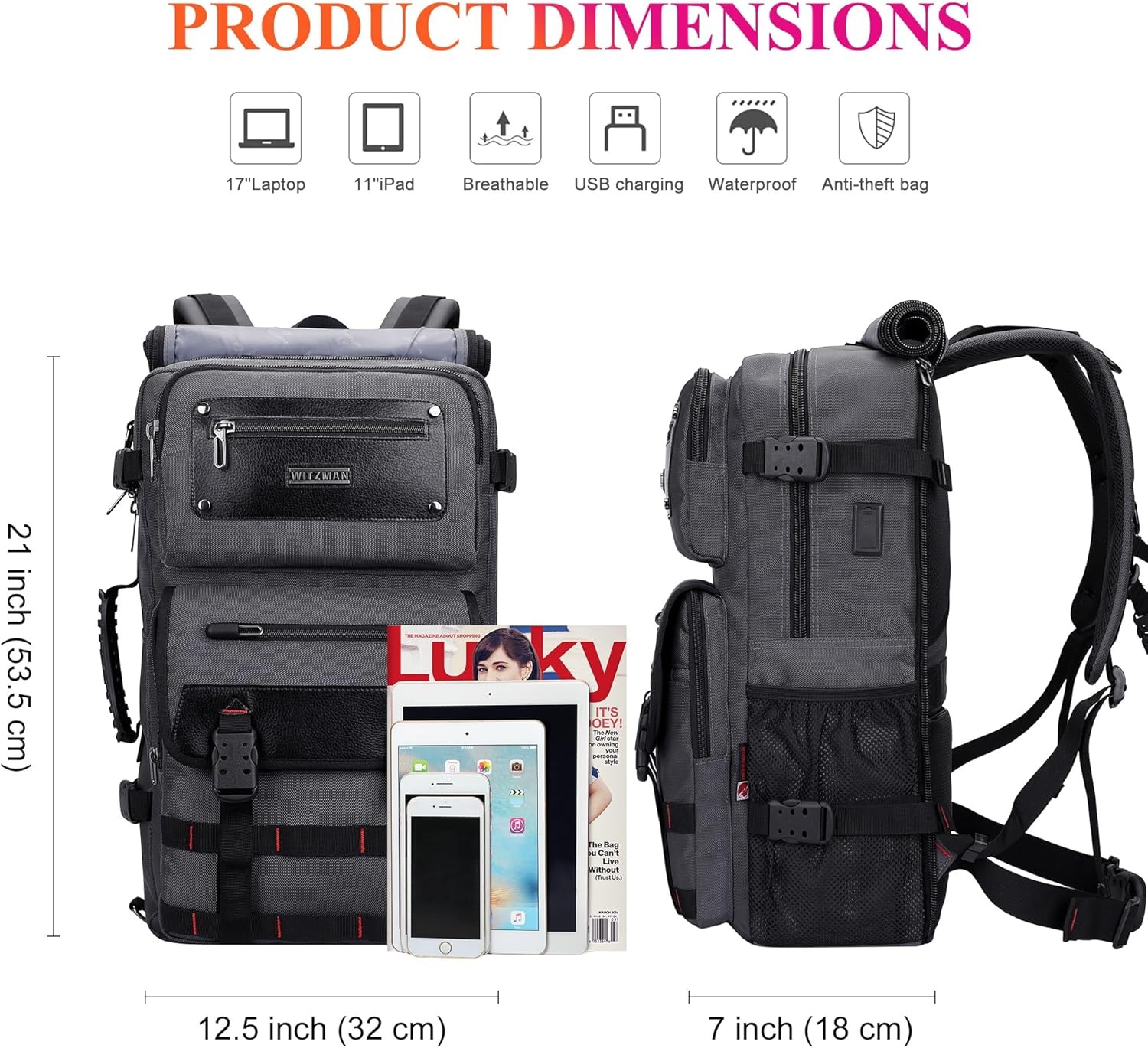 WITZMAN Carry On Travel Rugzak voor Mannen Duffle Bags Fit 17 Inch Laptop Luchtvaartmaatschappij Goedgekeurde Laptop Rugzak