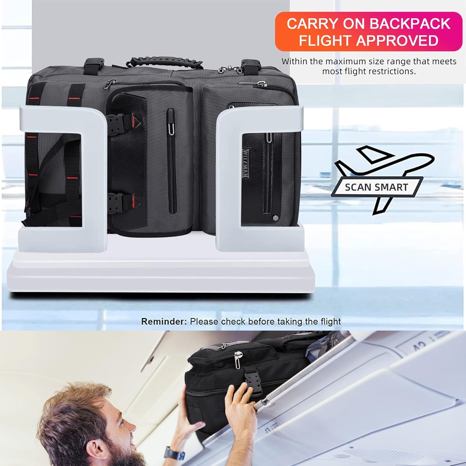 WITZMAN Carry On Travel Rugzak voor Mannen Duffle Bags Fit 17 Inch Laptop Luchtvaartmaatschappij Goedgekeurde Laptop Rugzak